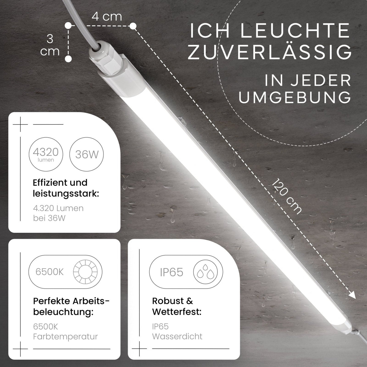 LED Feuchtraumleuchte SLIM, 120cm - MATO