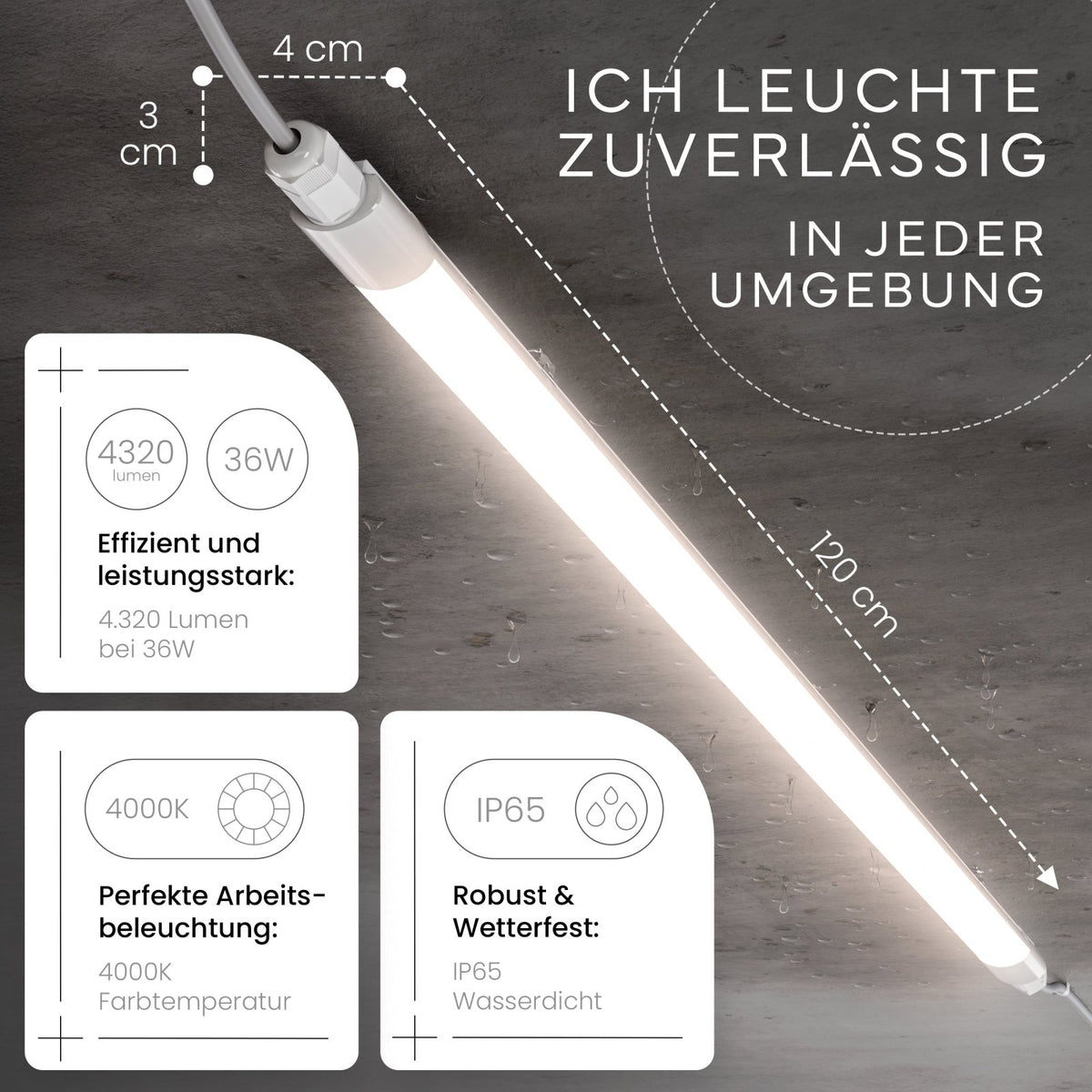 LED Feuchtraumleuchte SLIM, 120cm - MATO