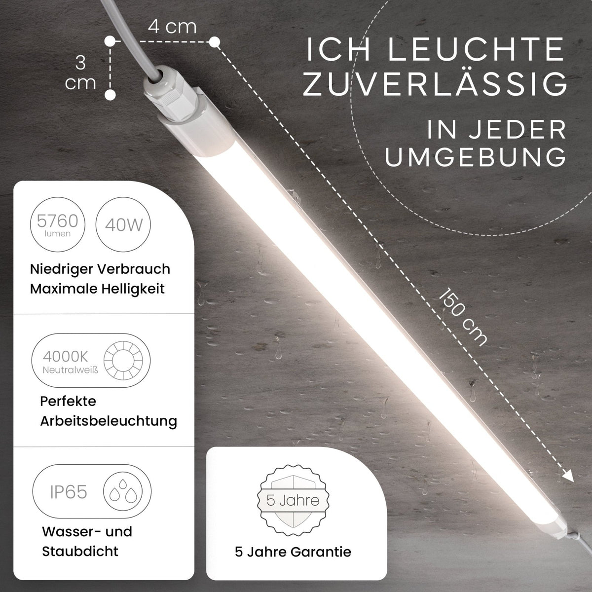 LED Feuchtraumleuchte SLIM, 150cm - MATO