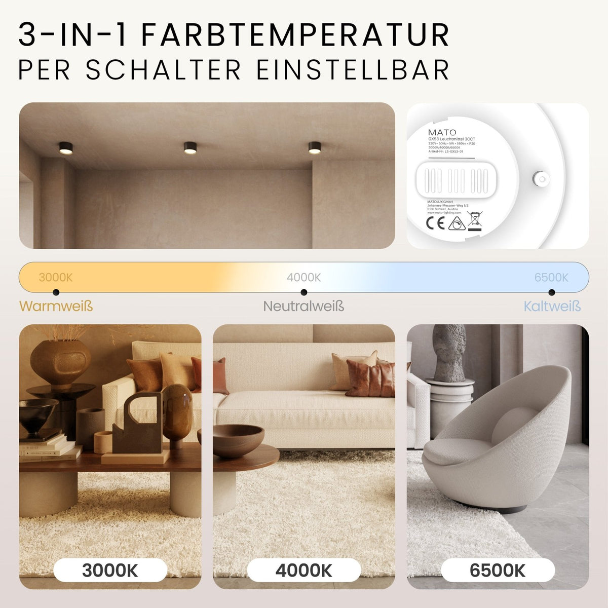 GX53 Modul, 3 Lichtfarben - MATO