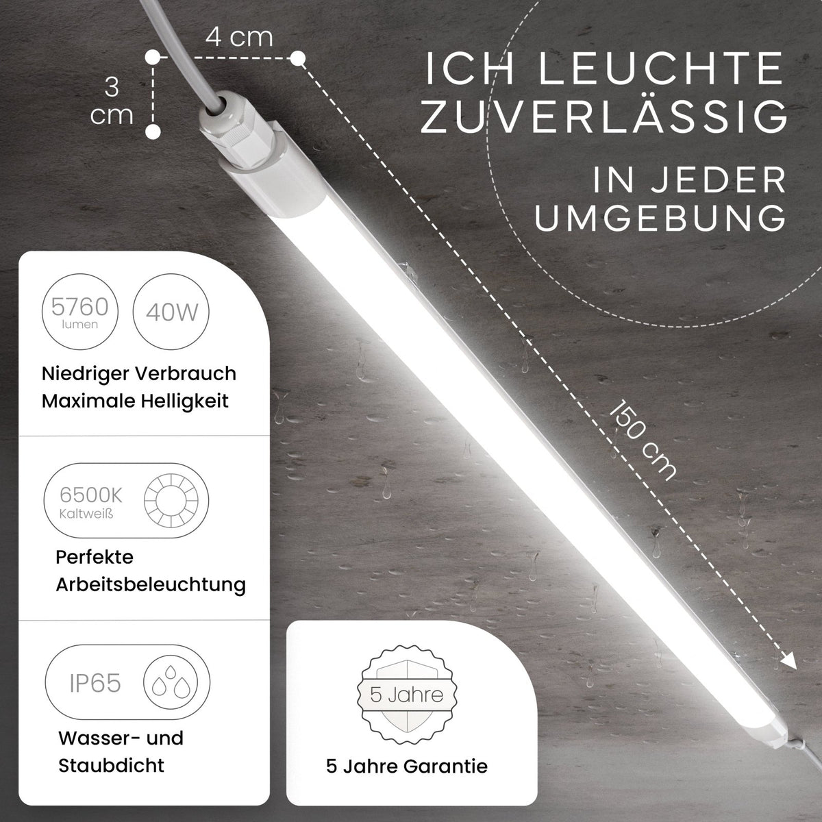 LED Feuchtraumleuchte SLIM, 150cm - MATO